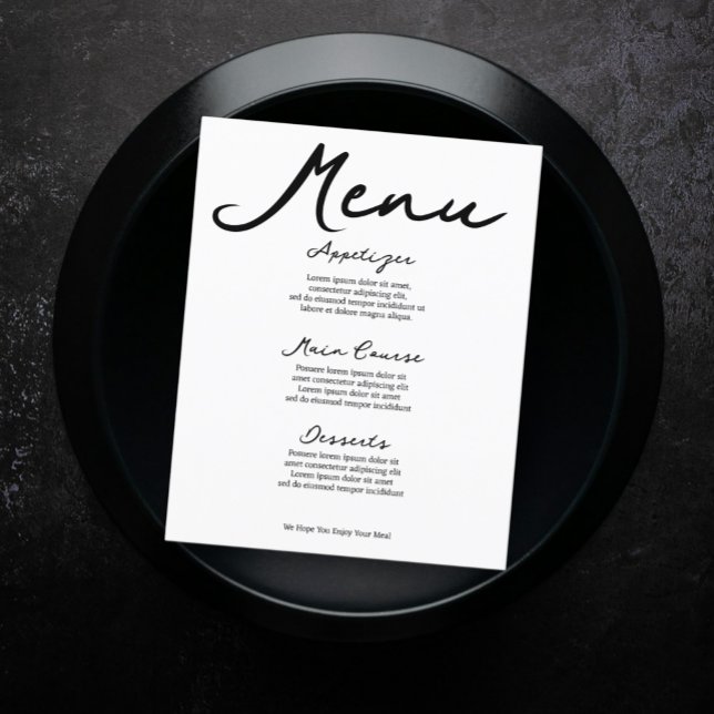 Minimalistisk meny för enkel handskriven typografi (Simple Handwritten Typography Minimalist Menus from Ricaso. Add your own text, modern black & white)