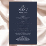 Minimalistisk meny för marin blå Elegant Bröllop<br><div class="desc">Förbättra din bröllopsmottagning med vårt sofistikerade Blue Bröllop Menu Card. Den här elegant-menyn är utformad med ett tidslöst seriöst teckensnitt och visar varje utsökt kurs, vilket ger en förfinad och polerad utkik efter dina bord-inställningar. Den djupa marinblåa färg tillför en aning lyx och par vackert med klassiska eller moderna bröllop-teman....</div>