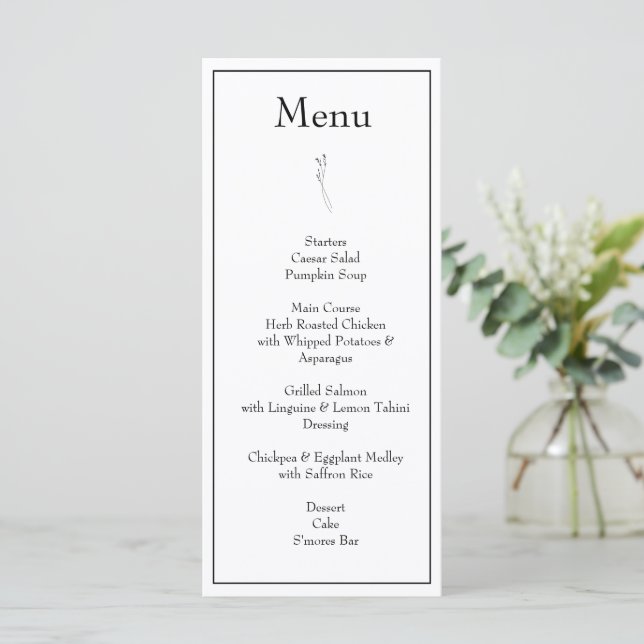 Minimalistisk meny i Monogram Black & White Bröllo (Stående Fram)