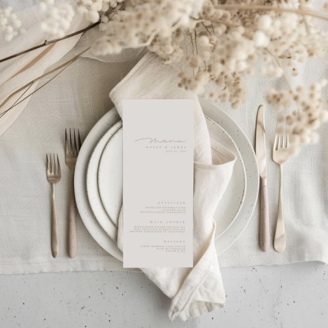 Minimalistisk meny om Elfenbenskusten Bröllop i en (Simple Elegant Minimalist Ivory Wedding Menu)