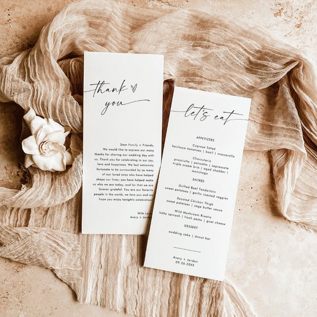 Minimalistisk meny + Tackkort | Bröllop Napkin (Skapare uppladdad)