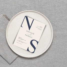 Minimalistisk Merino och Elegant Initialer Bröllop Inbjudningar