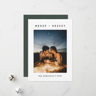 Minimalistisk Merry & Bright Familjefoto Jul Julkort