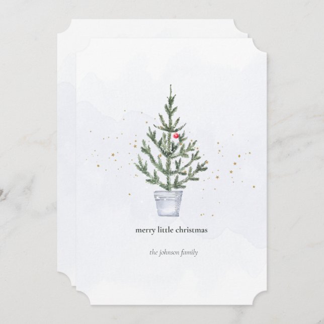 Minimalistisk merry Little Julgran Watercolor Julkort (Fram/baksida)