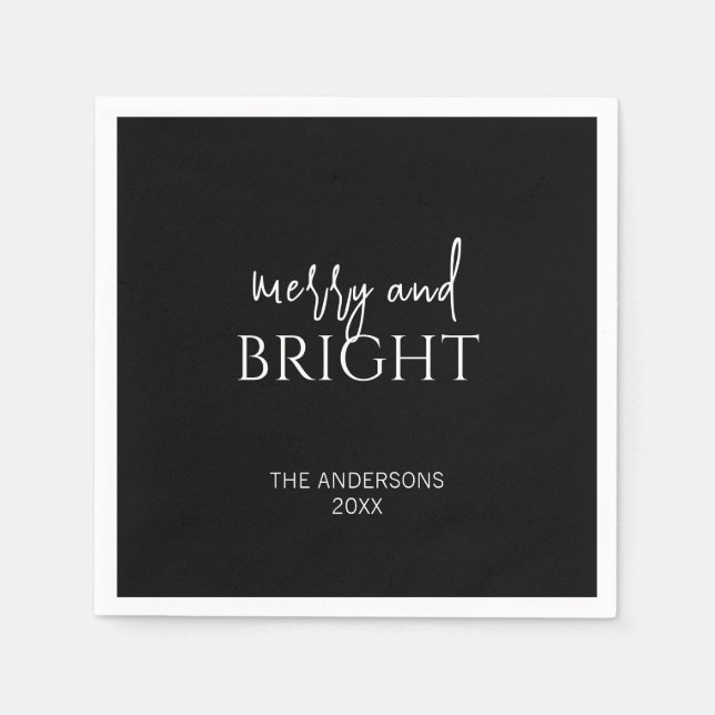 Minimalistisk Merry och Bright Jul-Helgdag Pappersservett (Framsidan)
