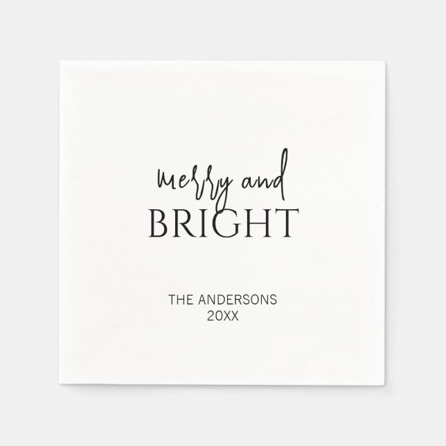 Minimalistisk Merry och Bright Jul-Helgdag Pappersservett (Framsidan)