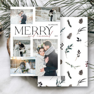 Minimalistisk merry och gift Newlyweds 5 Photo Julkort