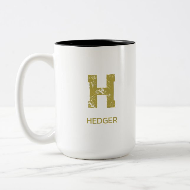 MINIMALISTISK MESSING EN BOKSTAV MONOGRAM NAMN VIT Två-Tonad MUGG (Vänster)