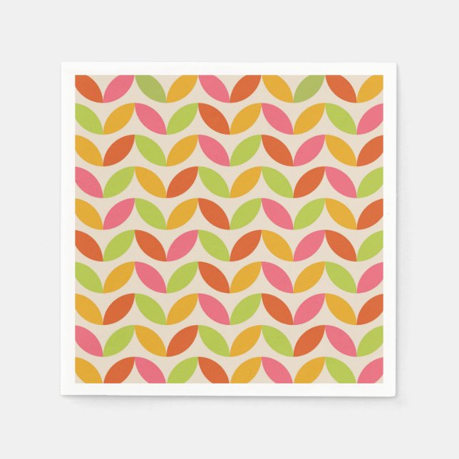 Minimalistisk Mid Century Färgglada Blad Mönster  Pappersservett (Framsidan)