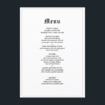 Minimalistisk middag i Rustic Gothic Elegant bröll Meny<br><div class="desc">Du får gärna anpassa och anpassa den här minimalistiska,  roliga,  gotiska eleganten,  gamla,  engelska bröllop-middagsmenyn. Det finns redigeringsalternativ.</div>