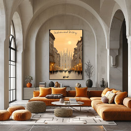 Minimalistisk Milan-skyline – mjuka toner italiens Poster