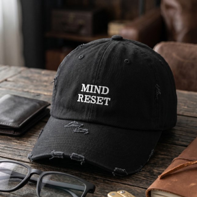 Minimalistisk Mind Reset Distressed Svart Keps (Skapare uppladdad)