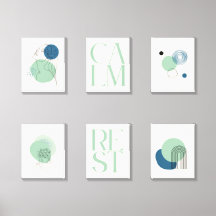 Minimalistisk mint- och blå galleriväggskunstuppsä