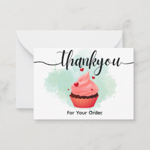 Minimalistisk Mint Vattenfärg Rosa Cupcake Tack Anteckningskort
