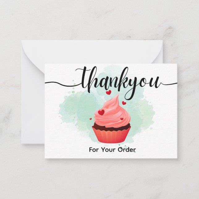Minimalistisk Mint Vattenfärg Rosa Cupcake Tack Anteckningskort (Framsida)