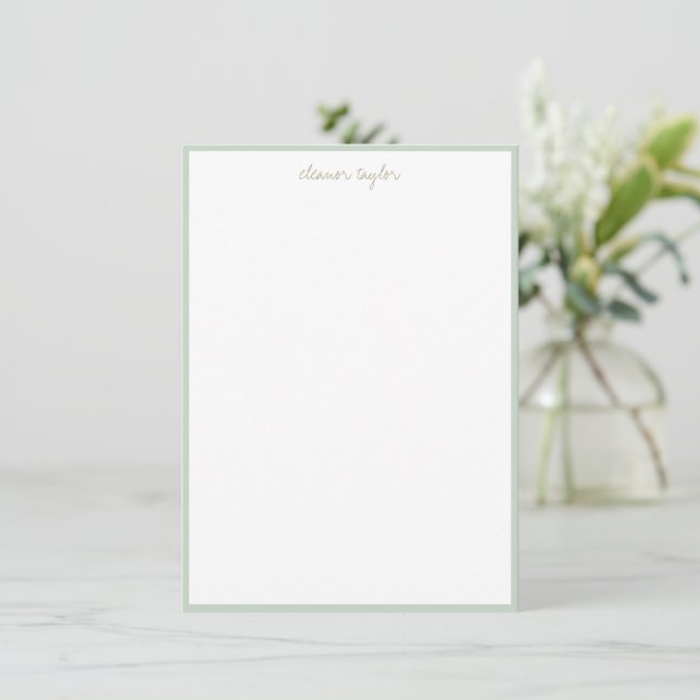 Minimalistisk Mintgrön Personlig Skript Namn  Anteckningskort (Stående Fram)