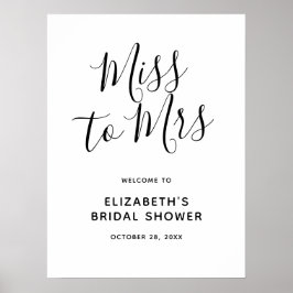 Minimalistisk Miss to Mrs bröllopsdusch välkomstsk Poster