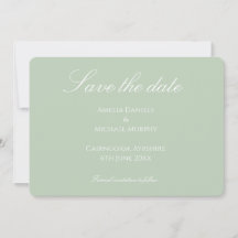 Minimalistisk mjuk grön och vit Save The Date-kort