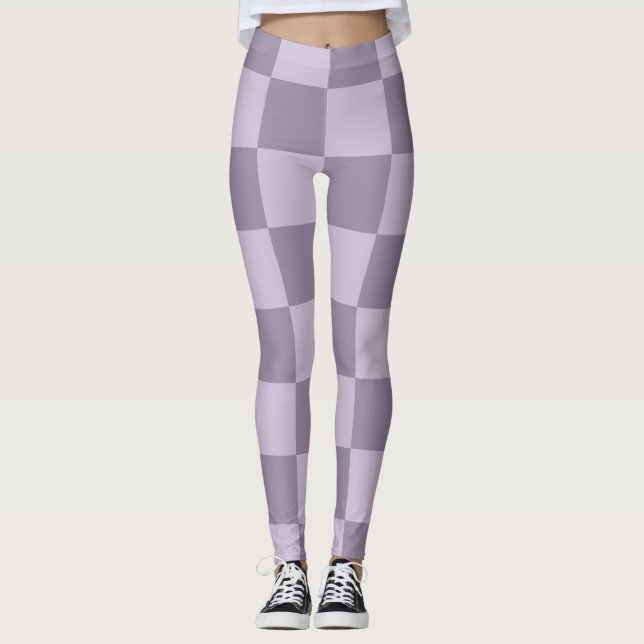 Minimalistisk mjuk lavendelrutig mönster  leggings (Framsida)
