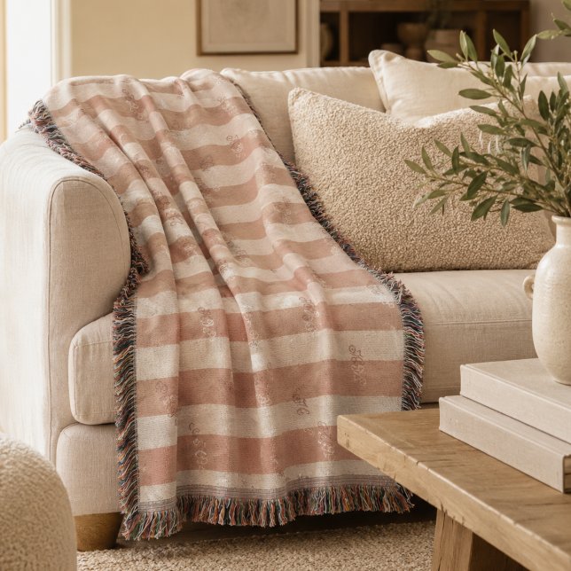 Minimalistisk mjuk neutral randig monogram filt (Minimalist Striped Monogram Throw Blanket)