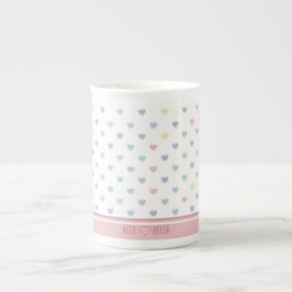 Minimalistisk mjuk pastell hjärtmönster parnamn benporslin mugg