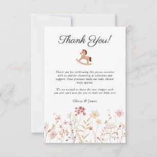Minimalistisk mjuk persikopink blomster baby showe tack kort
