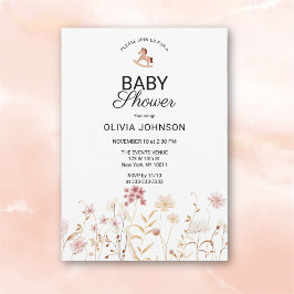 Minimalistisk mjuk rosa blomster- babyshower inbjudningar