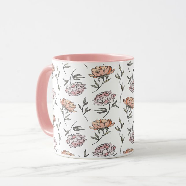 Minimalistisk mjuk rosa blomsterritning Två-T Mugg (Framsida vänster)