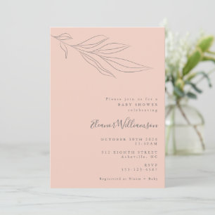 Minimalistisk mjuk Rosa Boho Botanical Baby Shower Inbjudningar