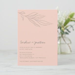 Minimalistisk mjuk Rosa Boho Botanical Line Bröllo Inbjudningar