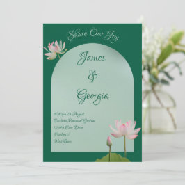Minimalistisk mjuk Rosa och Grönt Lotus Bröllop Inbjudningar