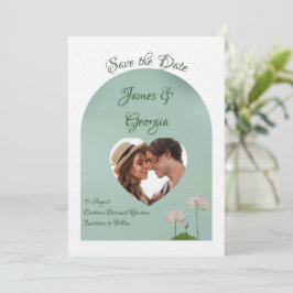 Minimalistisk mjuk rosa och grönt-lotus sparar dat inbjudningar