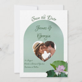 Minimalistisk mjuk rosa och grönt-lotus sparar dat inbjudningar