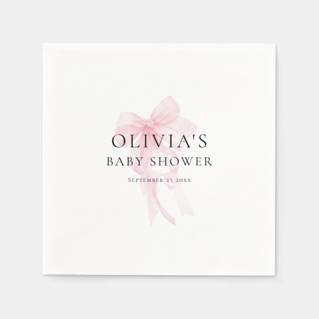 Minimalistisk mjuk rosa rosett baby shower pappersservett (Framsidan)