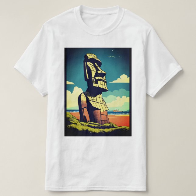 Minimalistisk Moai Tee - Snyggt Rapa Nui T-Shirt D (Design framsida)