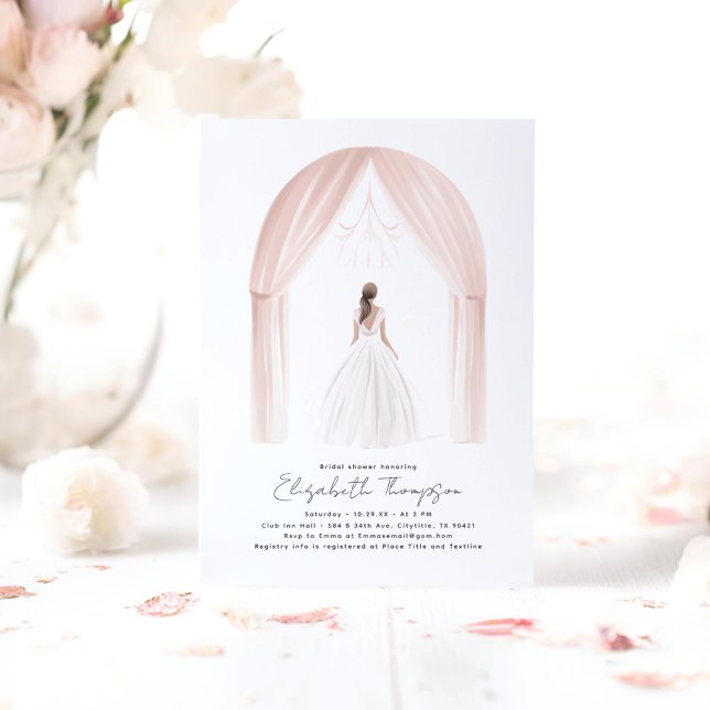 Minimalistisk Moder Romantic Inbjudningskort för m (Bride and Her Dress Bridal Shower Invitations)