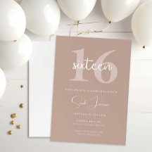 Minimalistisk modern 16:e Födelsedagsfest inbjudan