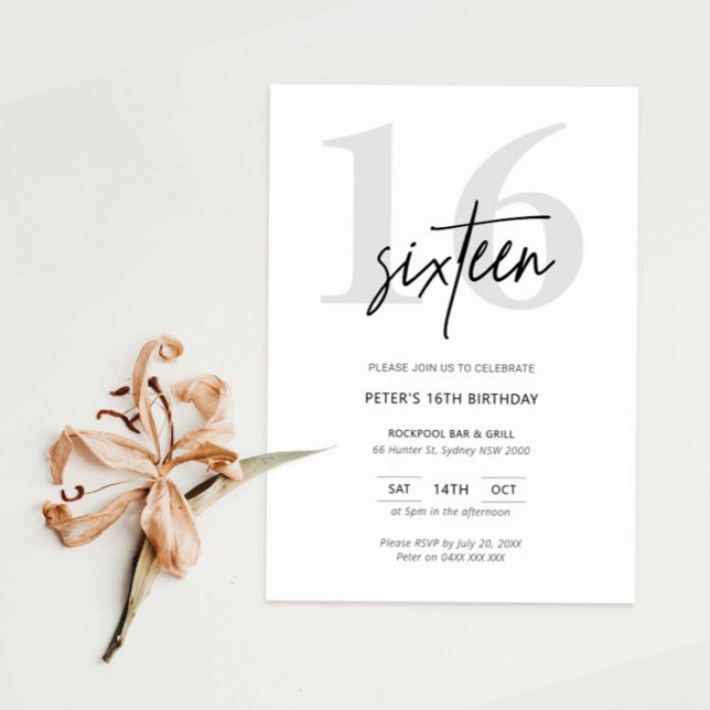 Minimalistisk modern 16:e Födelsedagsfest inbjudan (Skapare uppladdad)