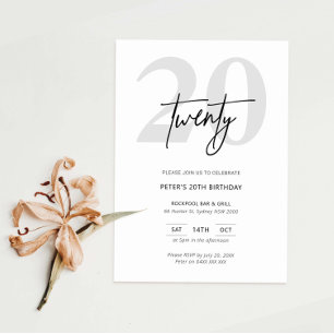 Minimalistisk modern 20:e Födelsedagsfest inbjudan