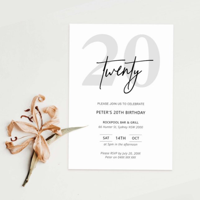 Minimalistisk modern 20:e Födelsedagsfest inbjudan (Skapare uppladdad)
