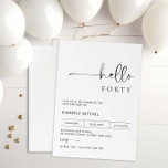 Minimalistisk Modern 40:e födelsedagsinbjudan Inbjudningar<br><div class="desc">Denna minimalistiska typografi med 40-årsdagen av festinbjudan är perfekt för en modern födelsedagsfest. Den enkla designen har klassiska minimalistiska svarta och vita typografier med modern känsla. Anpassade i alla färg. Behålla designen minimal och elegant, som den är, eller anpassa den genom att lägga till egna bilder och teckningar. Om du...</div>