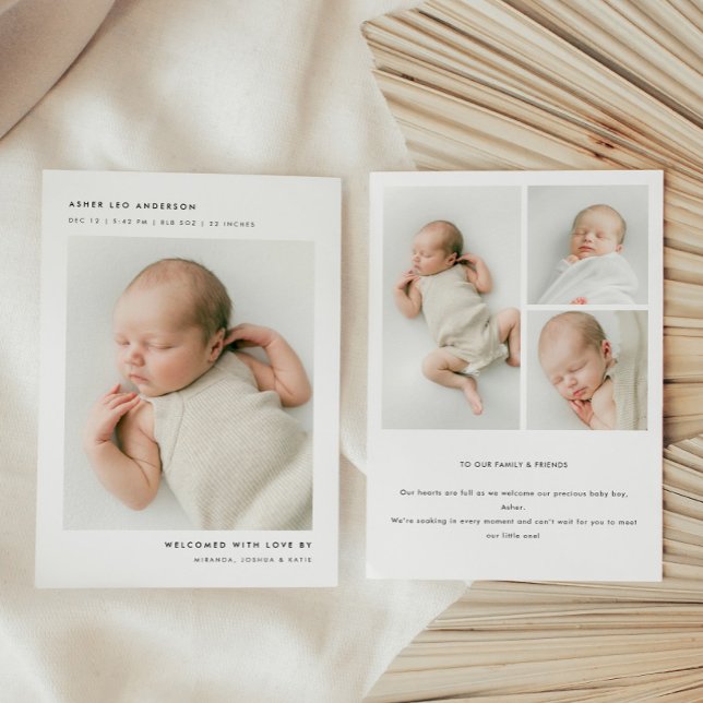 Minimalistisk Modern 4-Foto Nyfödd Baby Födelse Meddelande (Skapare uppladdad)