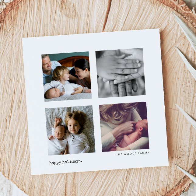 Minimalistisk Modern 4-fotokollage jul Julkort (Skapare uppladdad)