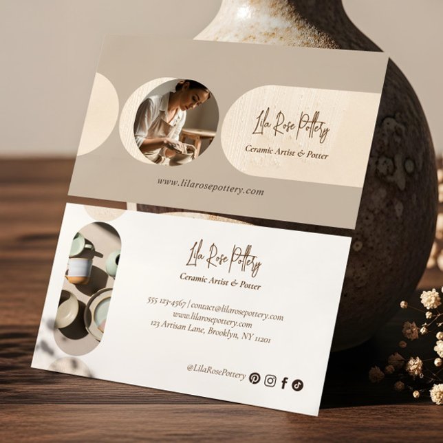Minimalistisk Modern Abstrakt Foto Hantverks Keram Visitkort (Minimal Modern Abstract Photo Handmade Pottery Business Card)
