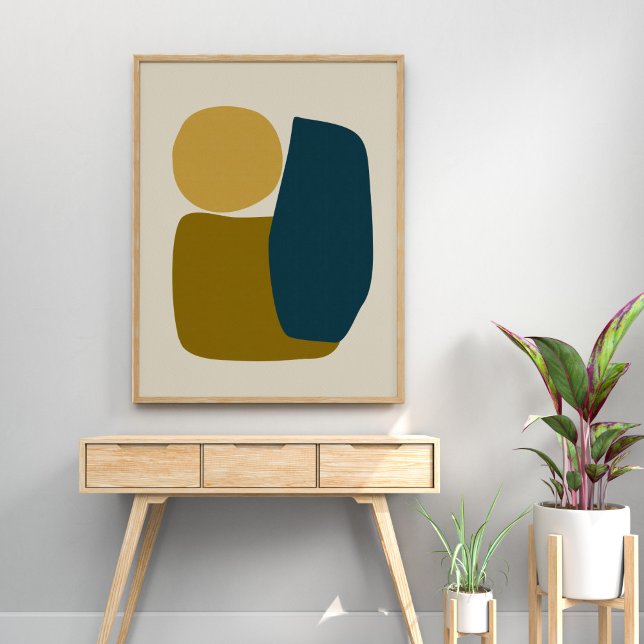 Minimalistisk modern Abstrakt Shapes Teal Mustard Poster (Skapare uppladdad)