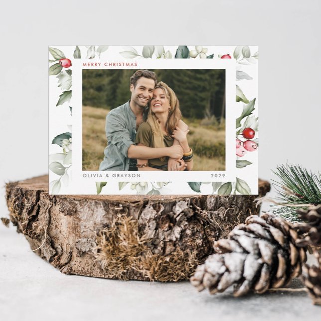 Minimalistisk modern akvarell julgran foto julkort (Skapare uppladdad)