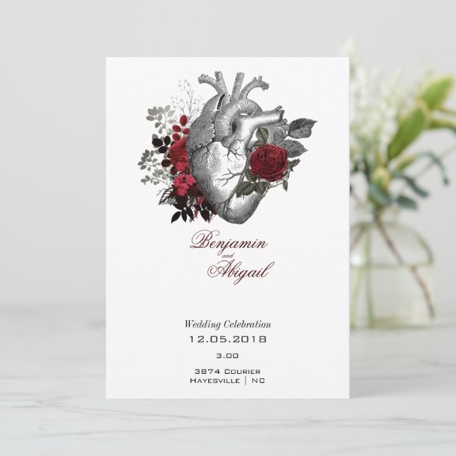 Minimalistisk Modern Anatomy Gothic Heart-Blommigt Inbjudningar (Stående Fram)