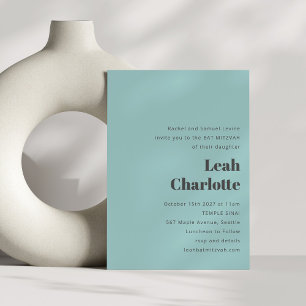 Minimalistisk modern Aqua Blue - Bat mitzvah Inbjudningar