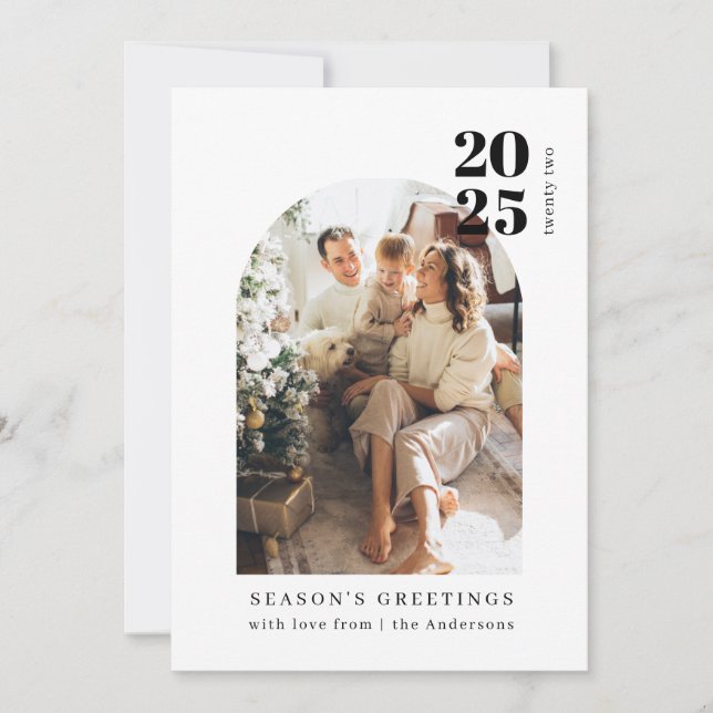 Minimalistisk Modern Båge Familj Foto Jul Julkort (Framsida)