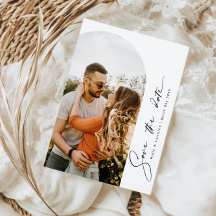 Minimalistisk modern båge foto Spara datum inbjuda